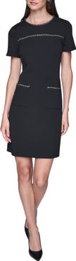 KARL LAGERFELD PARIS Chain Embellished Scuba Crepe Sheath Dress