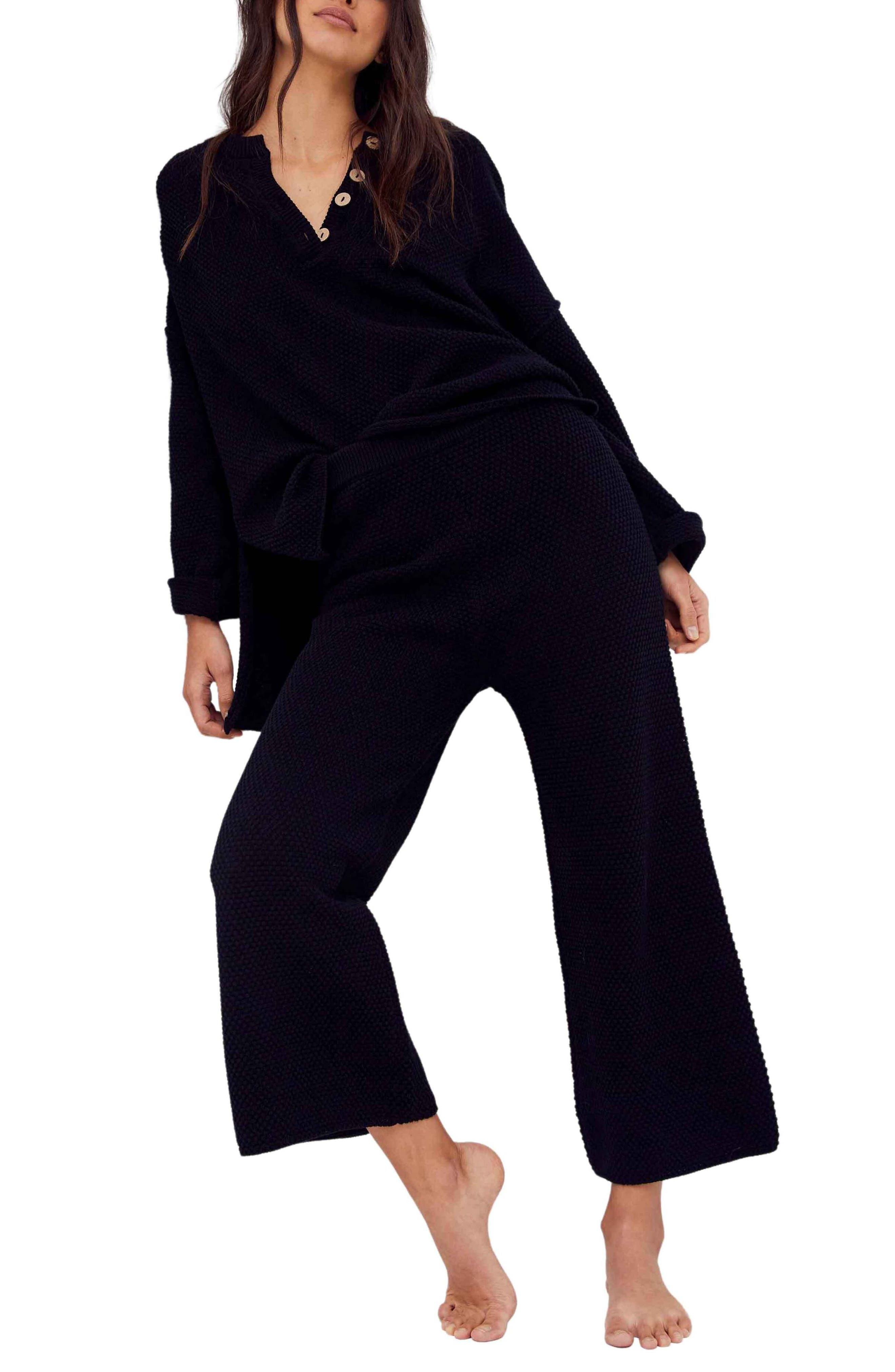 Free People free-est Hailee Waffle Stitch Long Sleeve Top & Wide Leg Pants Knit Set