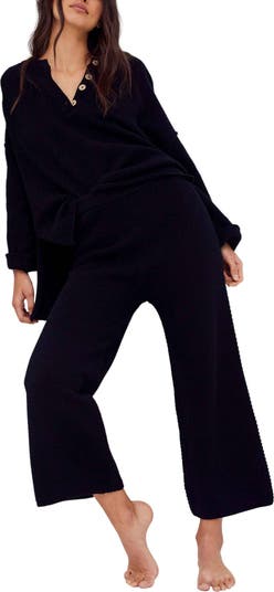free-est Hailee Waffle Stitch Long Sleeve Top & Wide Leg Pants Knit Set