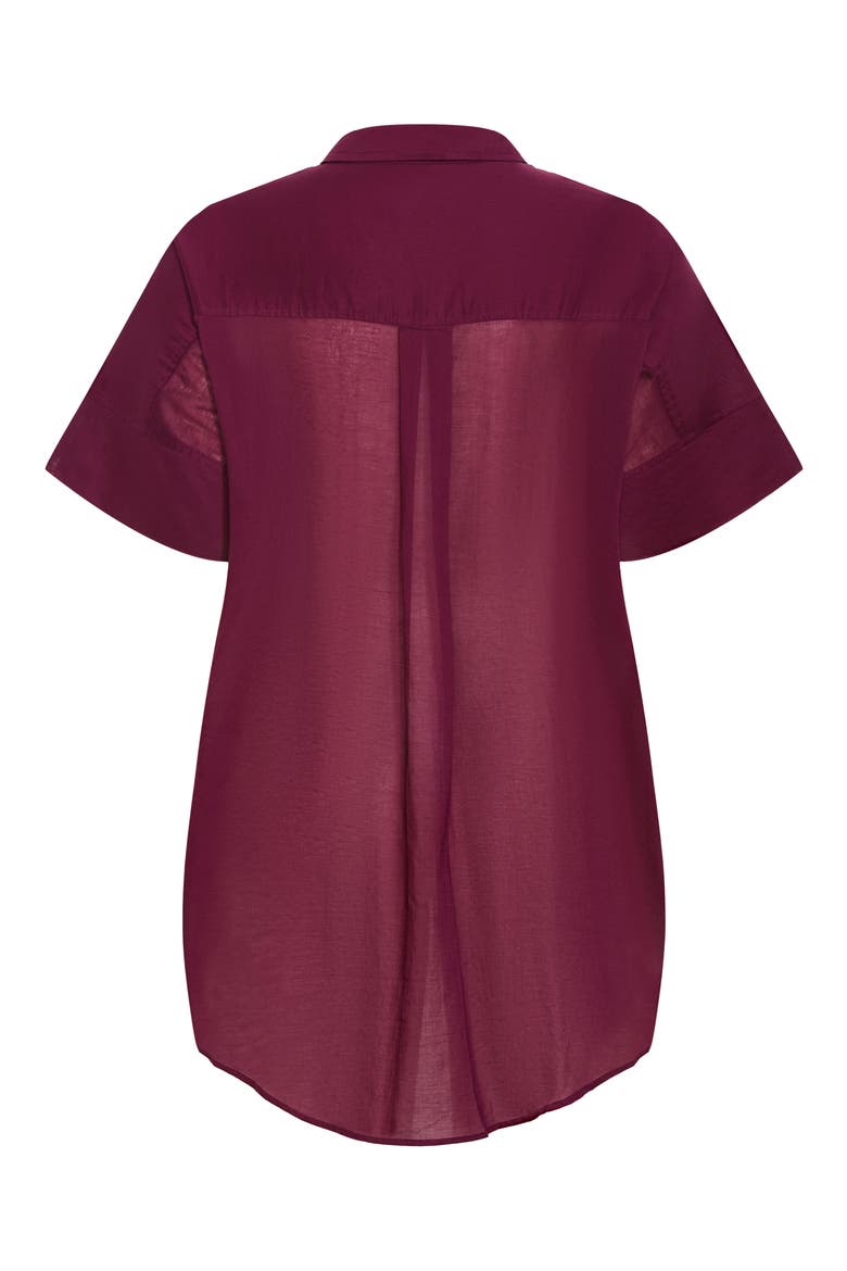 Oversize Longline Cotton Button-Up Shirt, Alternate, color, POMEGRANATE