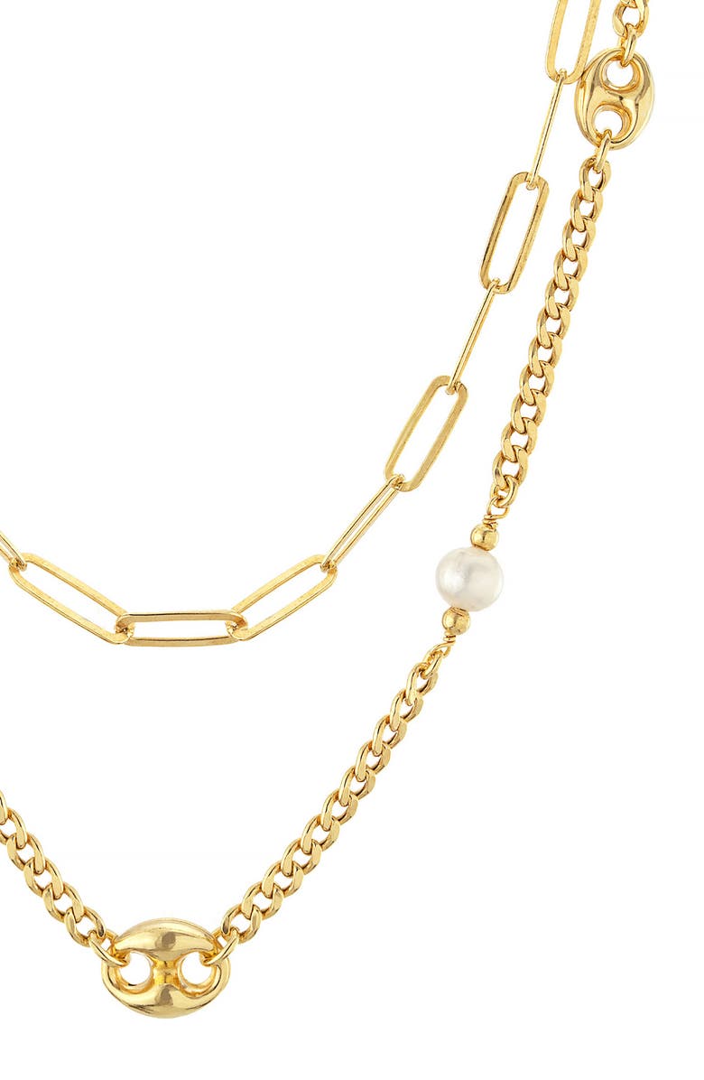 ATHRA LUXE Cultured Pearl Double Chain Necklace, Alternate, color, Gold