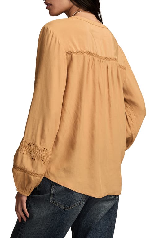 Lucky Brand Schiffli Lace Accent Peasant Top In Red