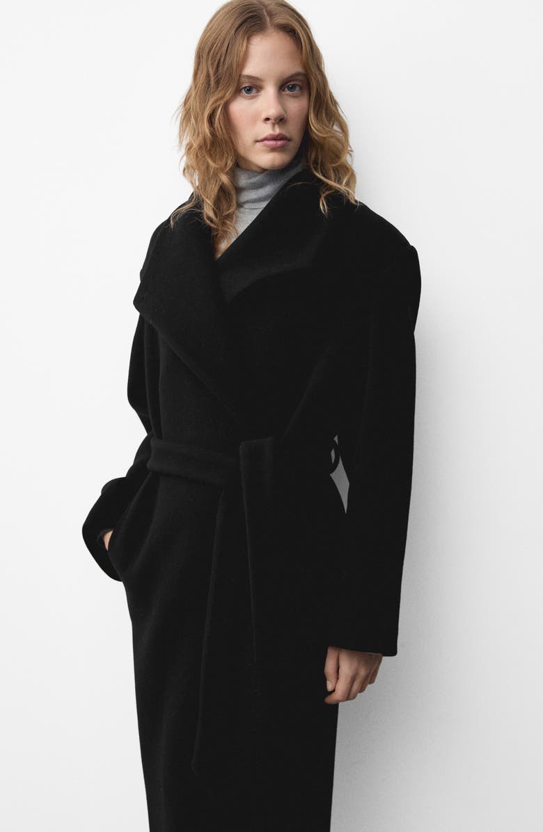MANGO Belted Virgin Wool Blend Coat, Alternate, color, 