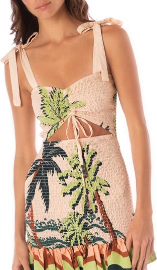 Palm Glow Lua Smocked Multifit Cover-Up Minidress