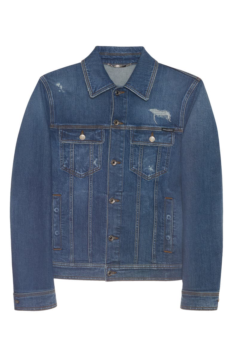 Dolce&Gabbana Distressed Stretch Denim Trucker Jacket, Alternate, color, 