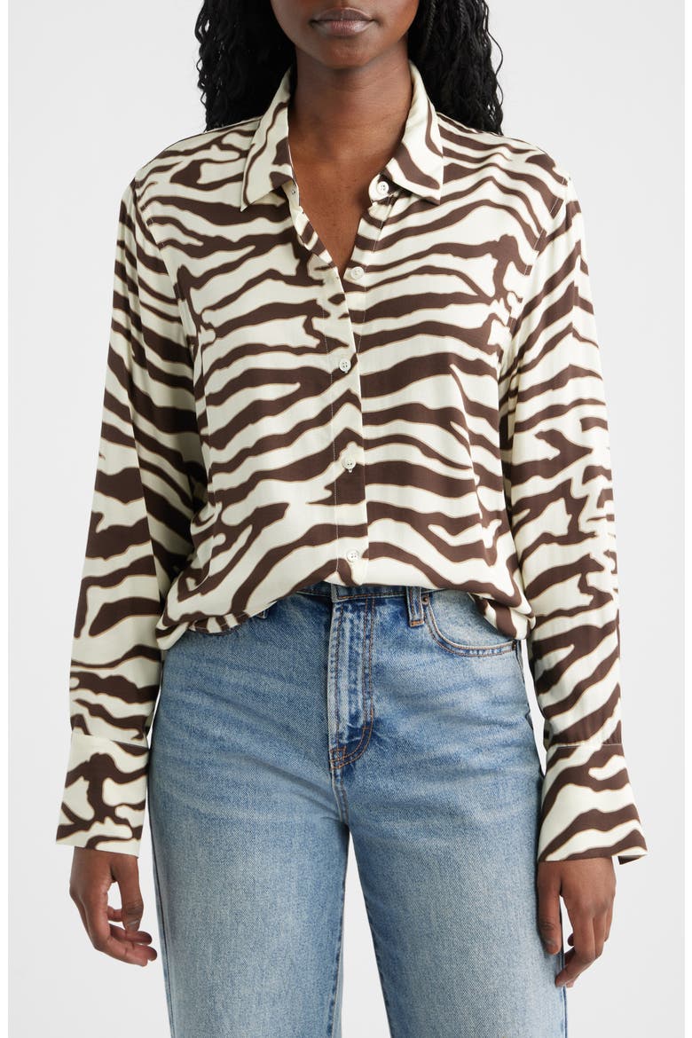 Saige Zebra Stripe Button-Up Shirt, Main, color, ESPRESSO ZEBRA
