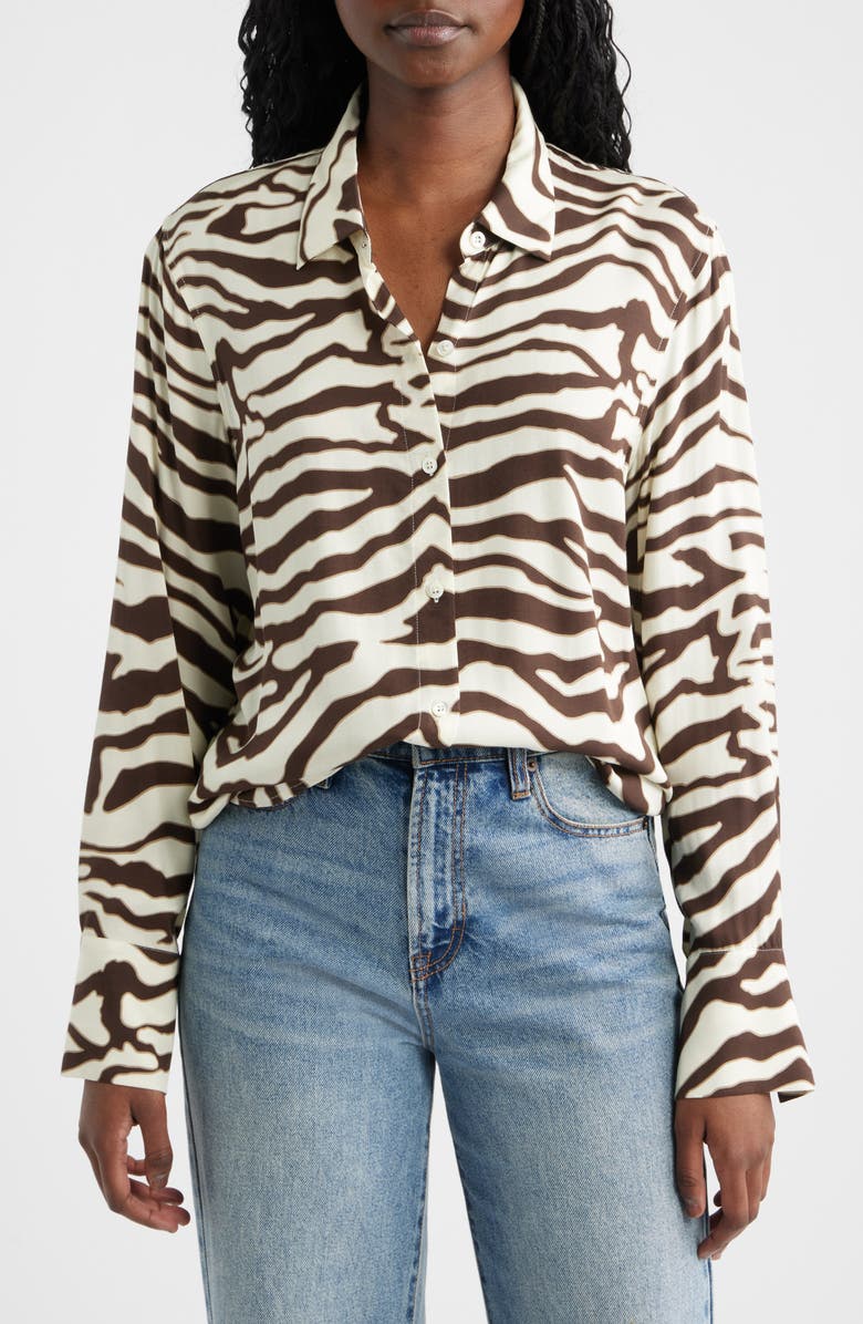 Rails Saige Zebra Stripe Button-Up Shirt, Main, color, Espresso Zebra