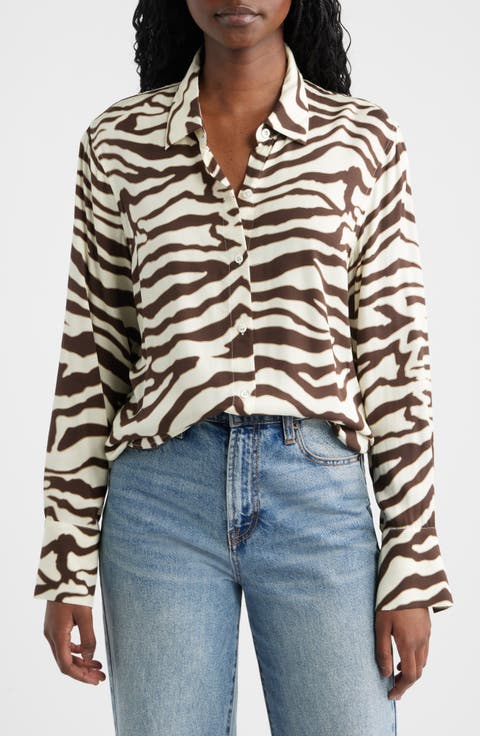 Saige Zebra Stripe Button-Up Shirt