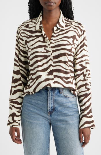 Rails Saige Zebra Stripe Button-up Shirt In Espresso Zebra