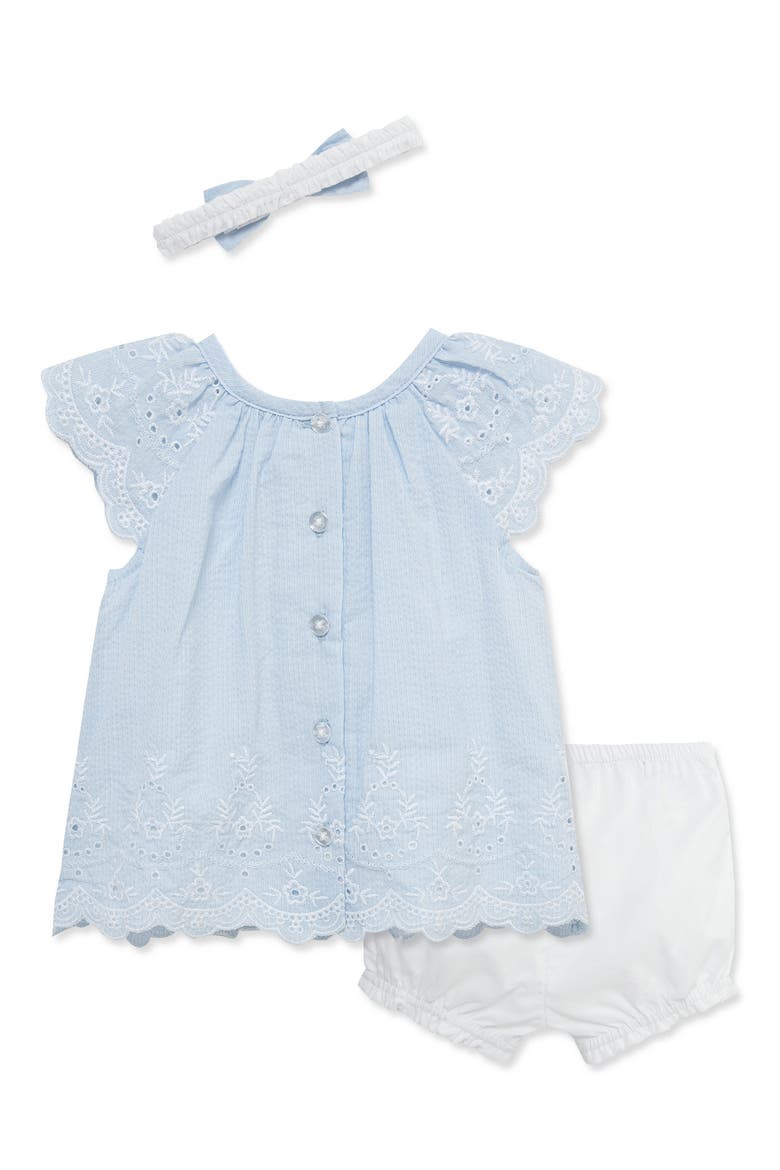 Eyelet Stripe Dress & Headband Set, Alternate, color, BLUE/ WHITE