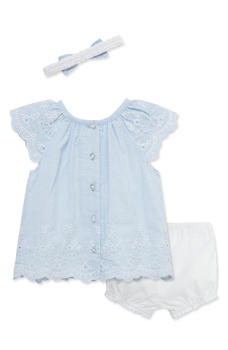 Little Me Eyelet Stripe Dress & Headband Set, Alternate, color, Blue/ White