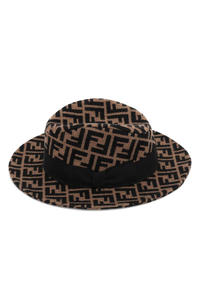 Fendi Double F Logo Wool Blend Fedora, Main, color, 
