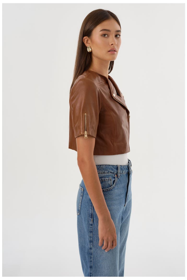Kirsi Gold | Cropped Biker Jacket, Alternate, color, Luggage
