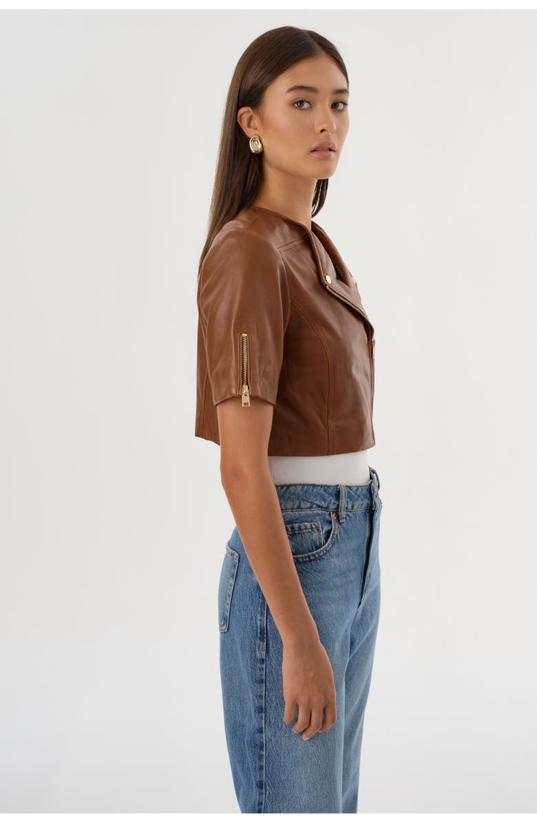 LAMARQUE Kirsi Gold | Cropped Biker Jacket, Alternate, color, Luggage