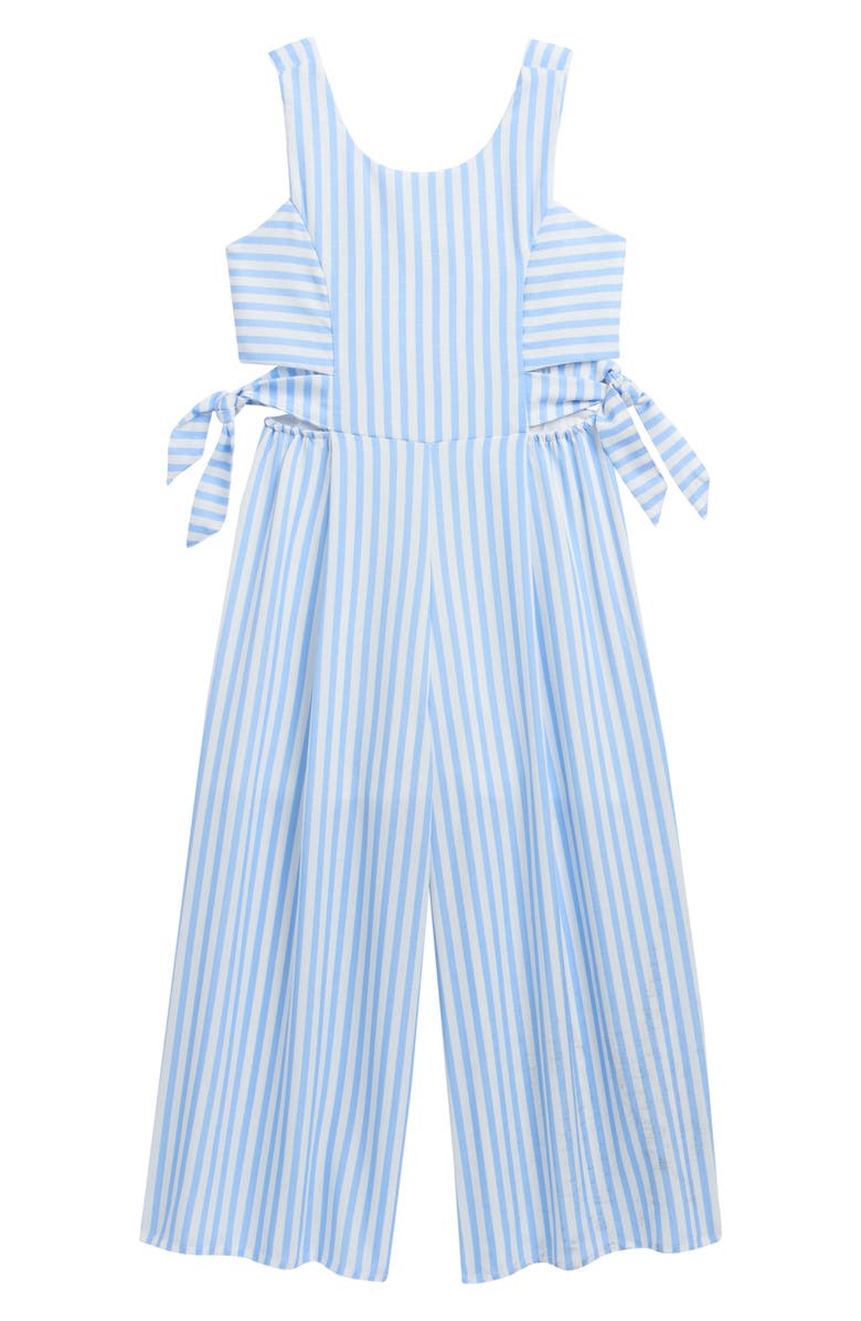 Ava & Yelly Kids' Floral Side Tie Jumpsuit, Main, color, Blue/ White