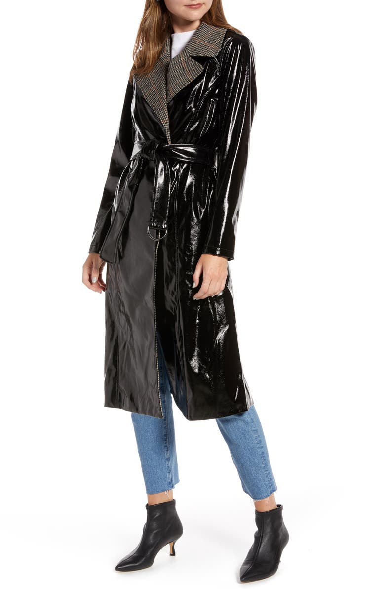 Something Navy Glossy Trench Coat, Main, color,