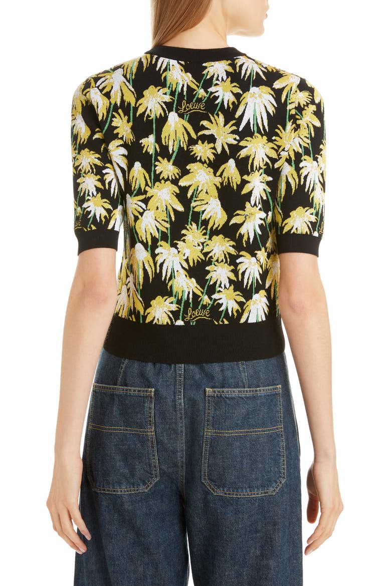 Daisy Jacquard Crop Sweater, Alternate, color, BLACK/ YELLOW