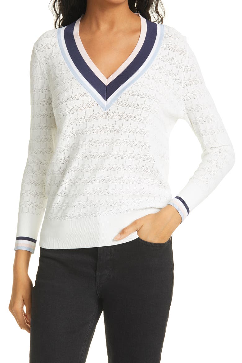 Almahh Cricket Stripe Sweater, Main, color, WHITE