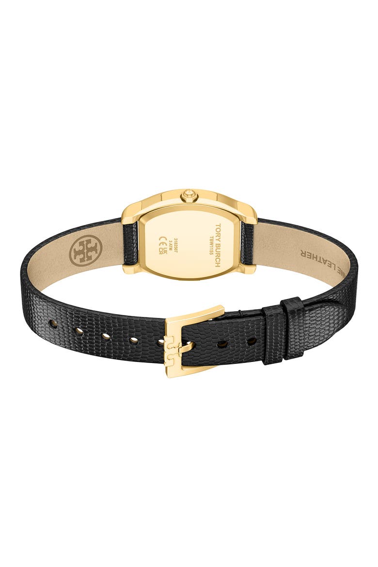 The Small Eleanor Small Curve Leather Strap Watch, 23mm x 31mm, Alternate, color, BLACK