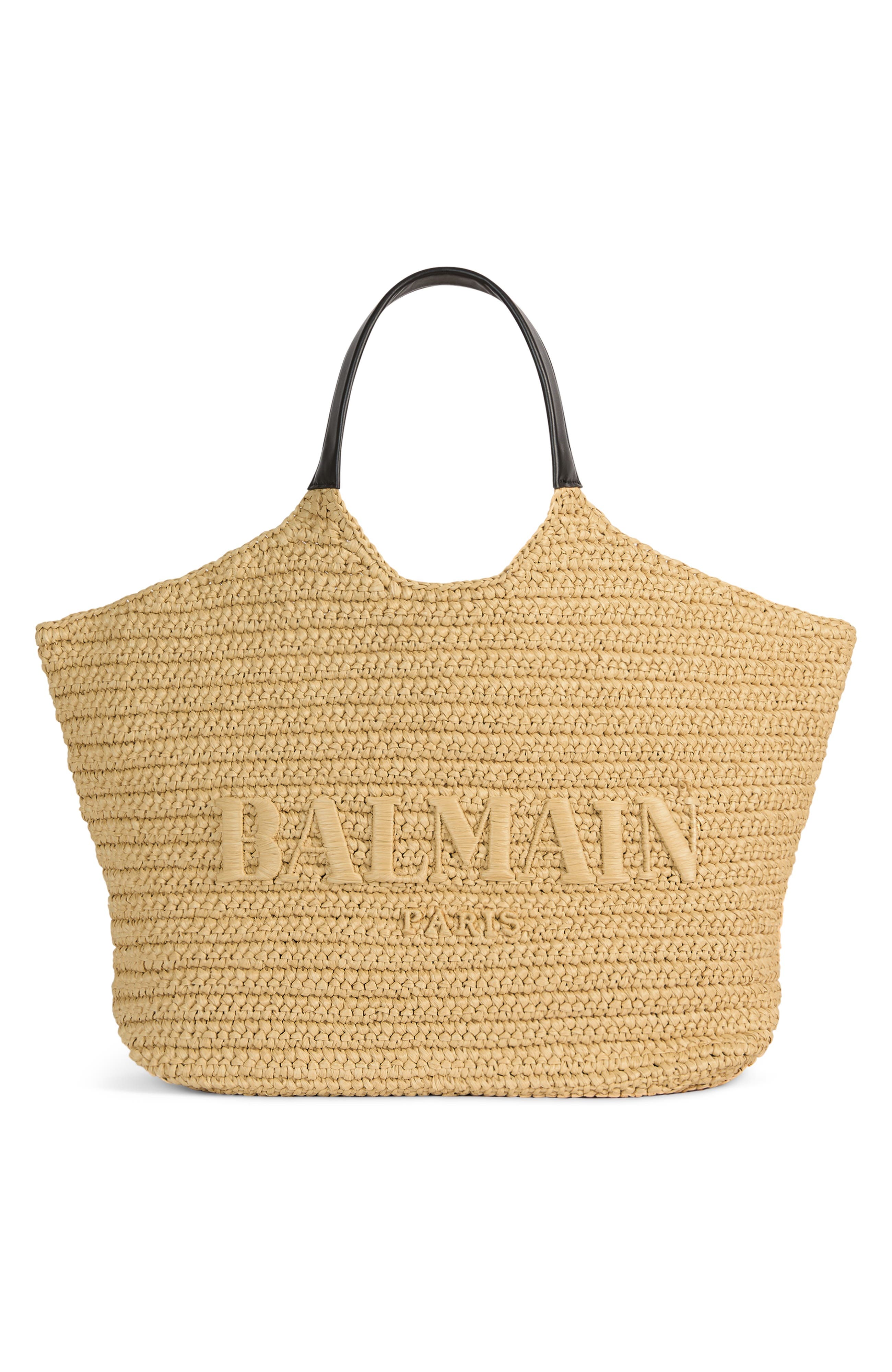 Balmain crochet tote bag, Main, color, Beige