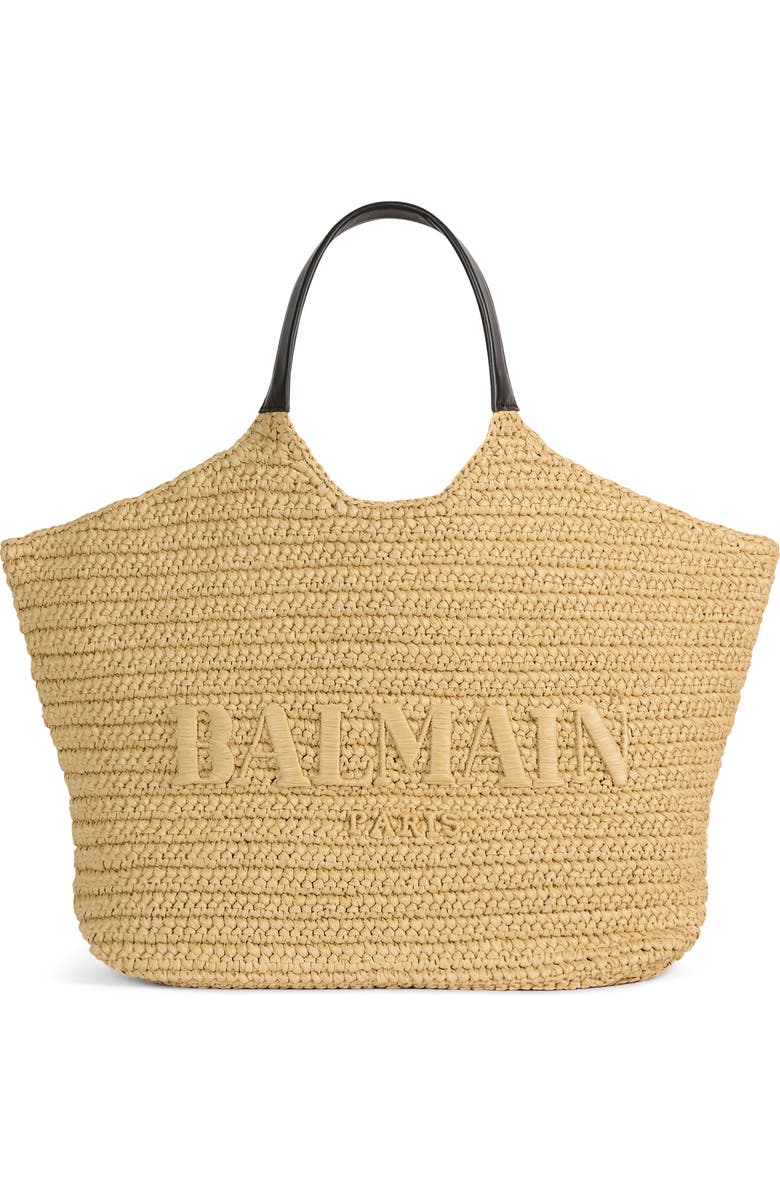Balmain crochet tote bag, Main, color, Beige