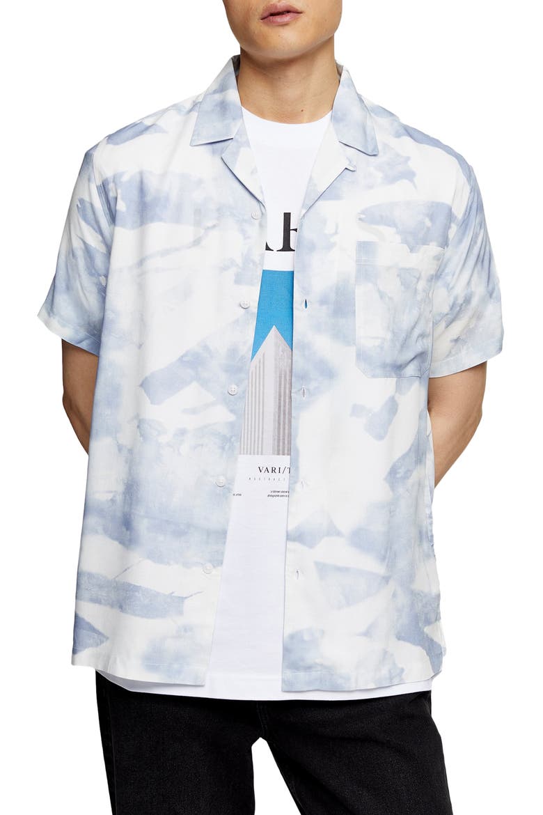 Mist Revere Short Sleeve Button-Up Camp Shirt, Main, color, BLUE