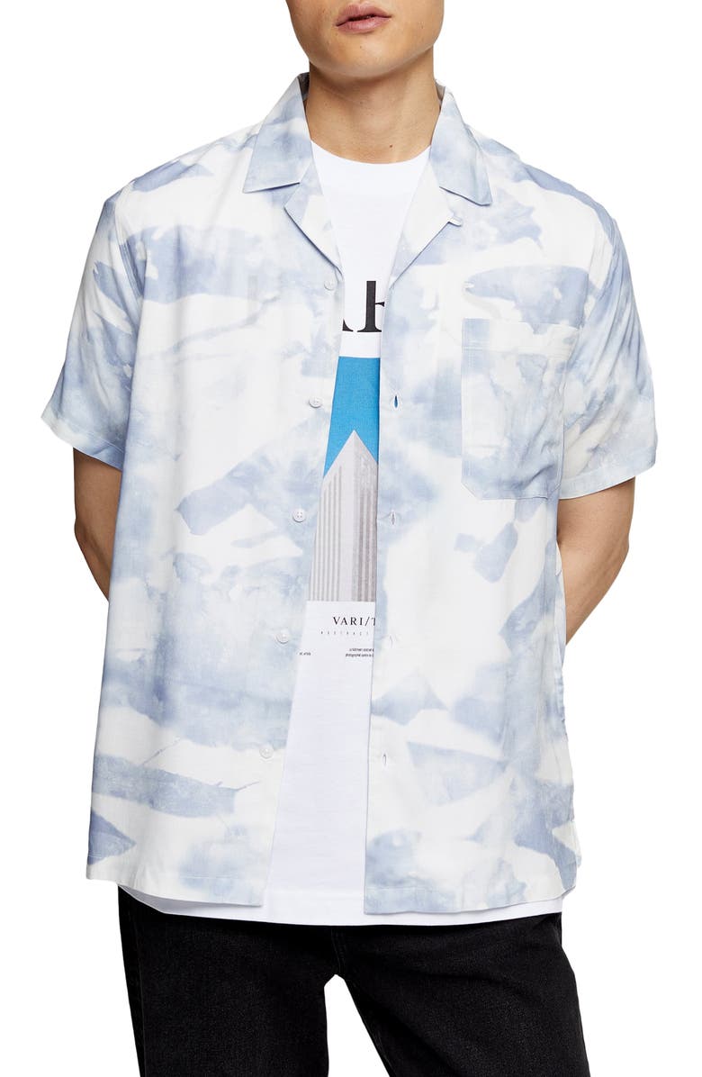Topman Mist Revere Short Sleeve Button-Up Camp Shirt, Main, color, 