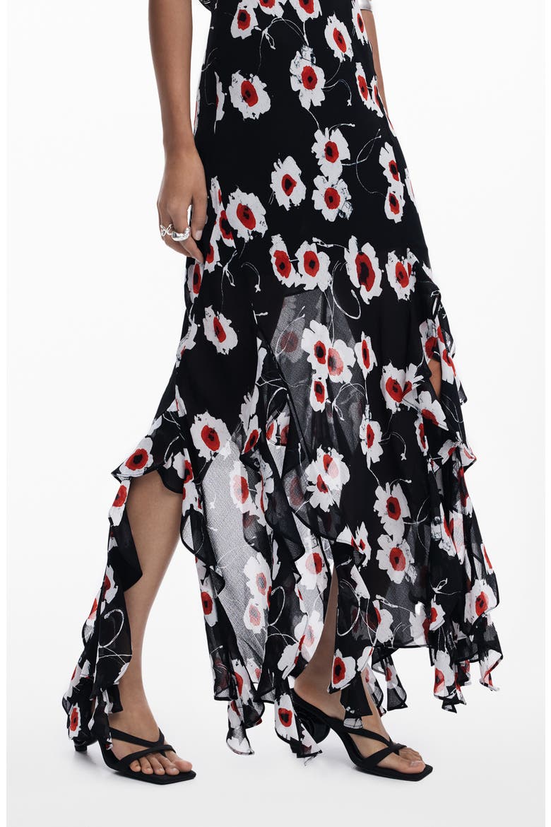 Ruffle Print Sleeveless Maxi Dress, Alternate, color, BLACK