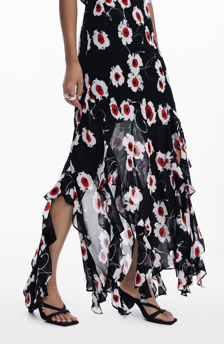 Desigual Ruffle Print Sleeveless Maxi Dress, Alternate, color, Black