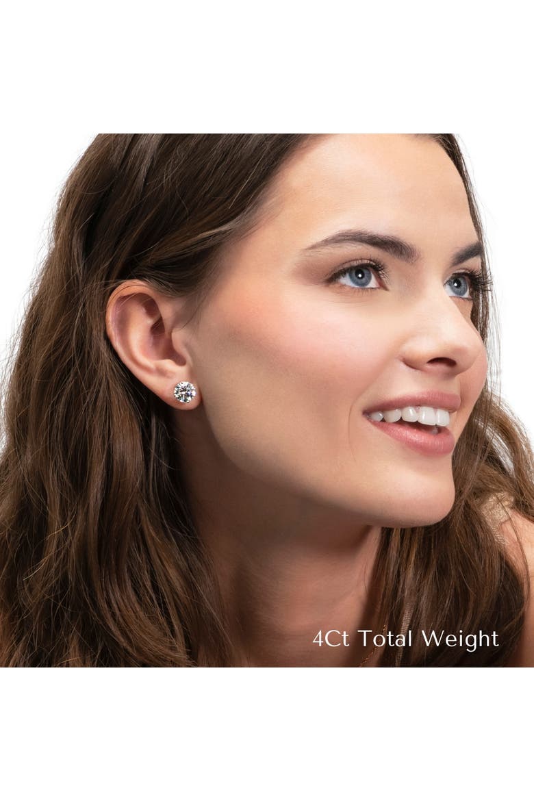 2 - 6 Ct TW Round Diamond Studs in 14k Gold Lab Grown Earrings, Alternate, color, White Gold - 2Ct