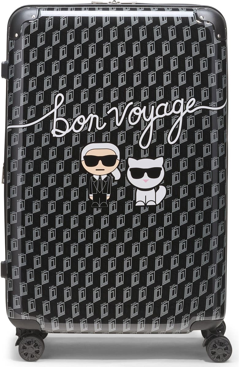 KARL LAGERFELD Bon Voyage Upright Suitcase, Main, color, Black/Grey