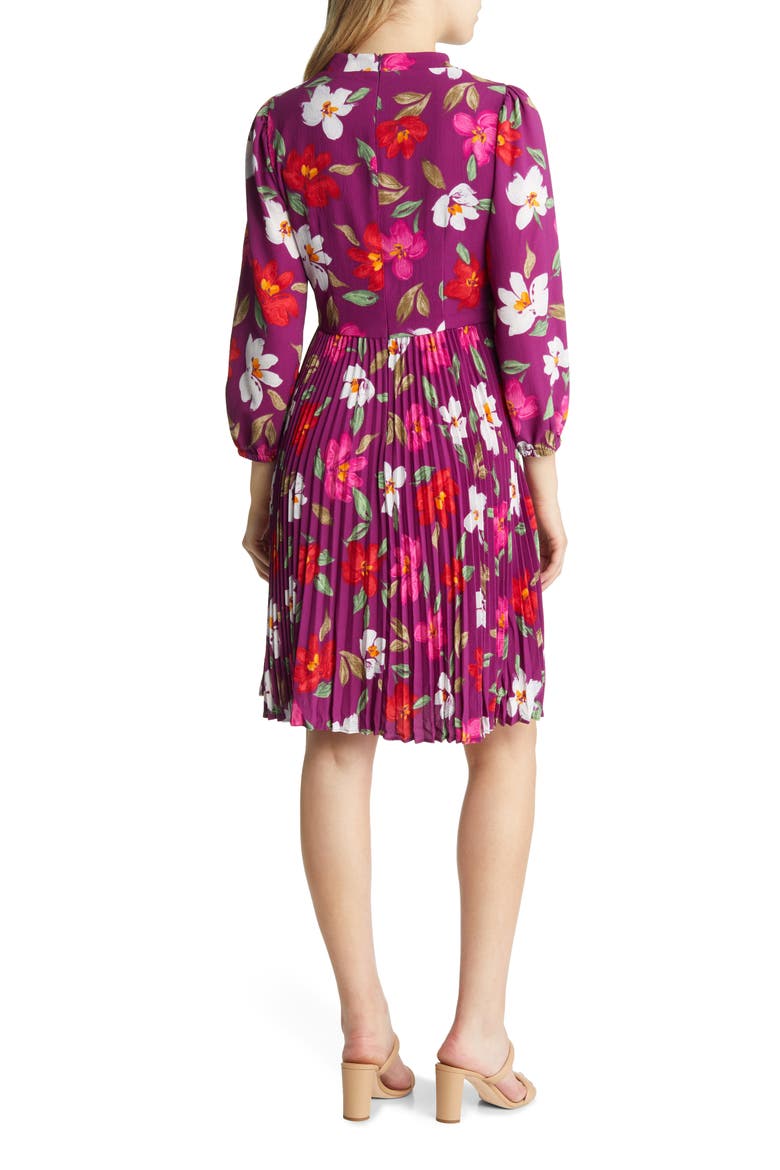 Pleated Long Sleeve Dress, Alternate, color, ROSE WINE/ RASPBERRY
