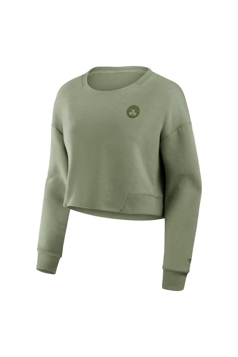 Women's Fanatics Olive Boston Celtics Studio Tri-Blend Cropped Pullover Sweatshirt, Alternate, color, Olive
