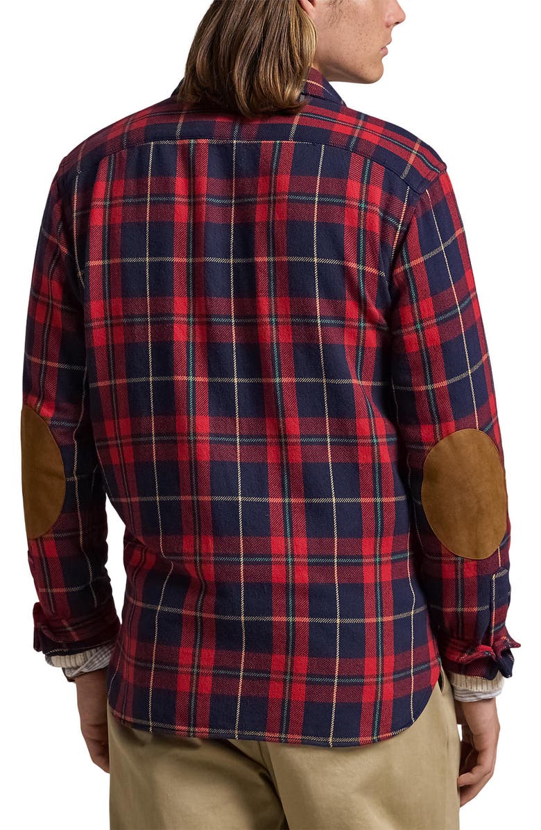 Polo Ralph Lauren Plaid Flannel Elbow Patch Button-Up Overshirt, Alternate, color, 