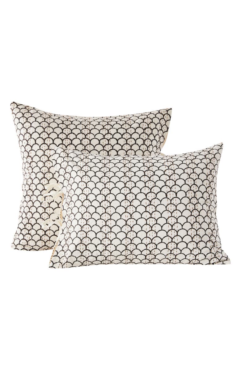 MELANGE HOME Scalloped Handstitched Kantha Set of 2 Cotton Shams, Alternate, color, Indigo