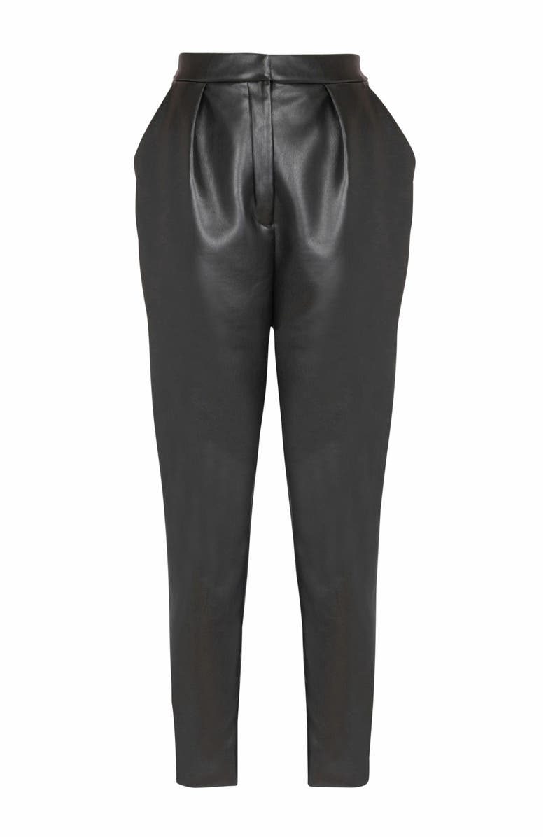 Balmain High-Waisted Faux Leather Trousers, Alternate, color, Black