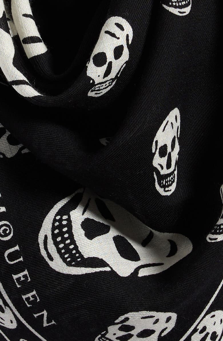 McQueen Skull Print Wool Fringe Scarf, Alternate, color, Black/ Ivory