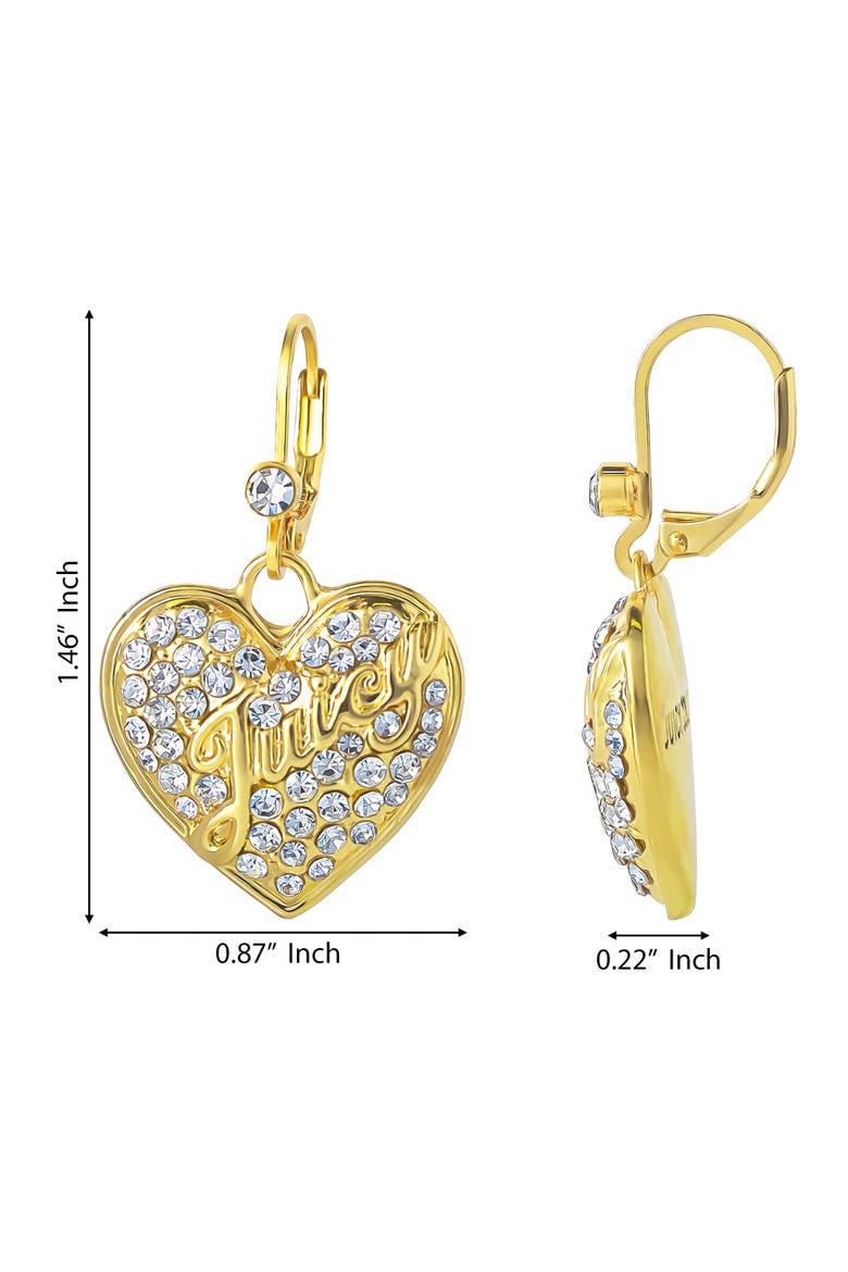Crystal Heart Charm Dangle Earrings for Women, Yellow Gold-Tone, Leverback, Alternate, color, Gold-Tone