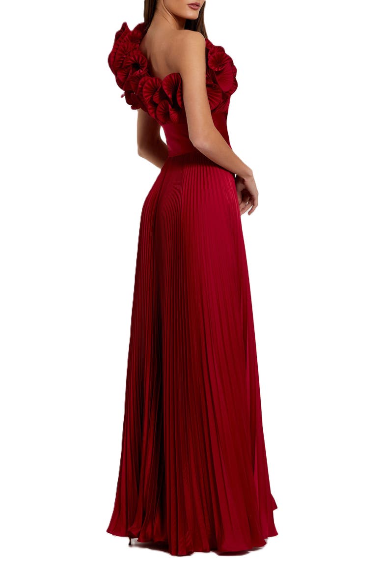 Pleated Charmeuse One Shoulder Ruffle Gown, Alternate, color, Red