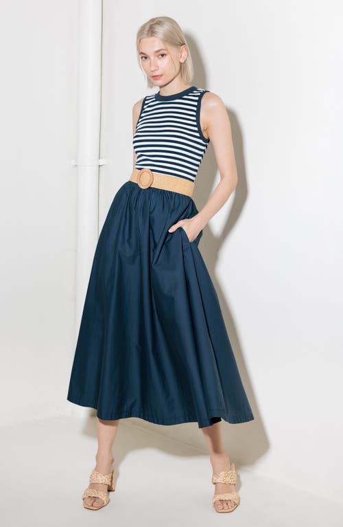 Freemarket Belted Mixed Media Midi Dress