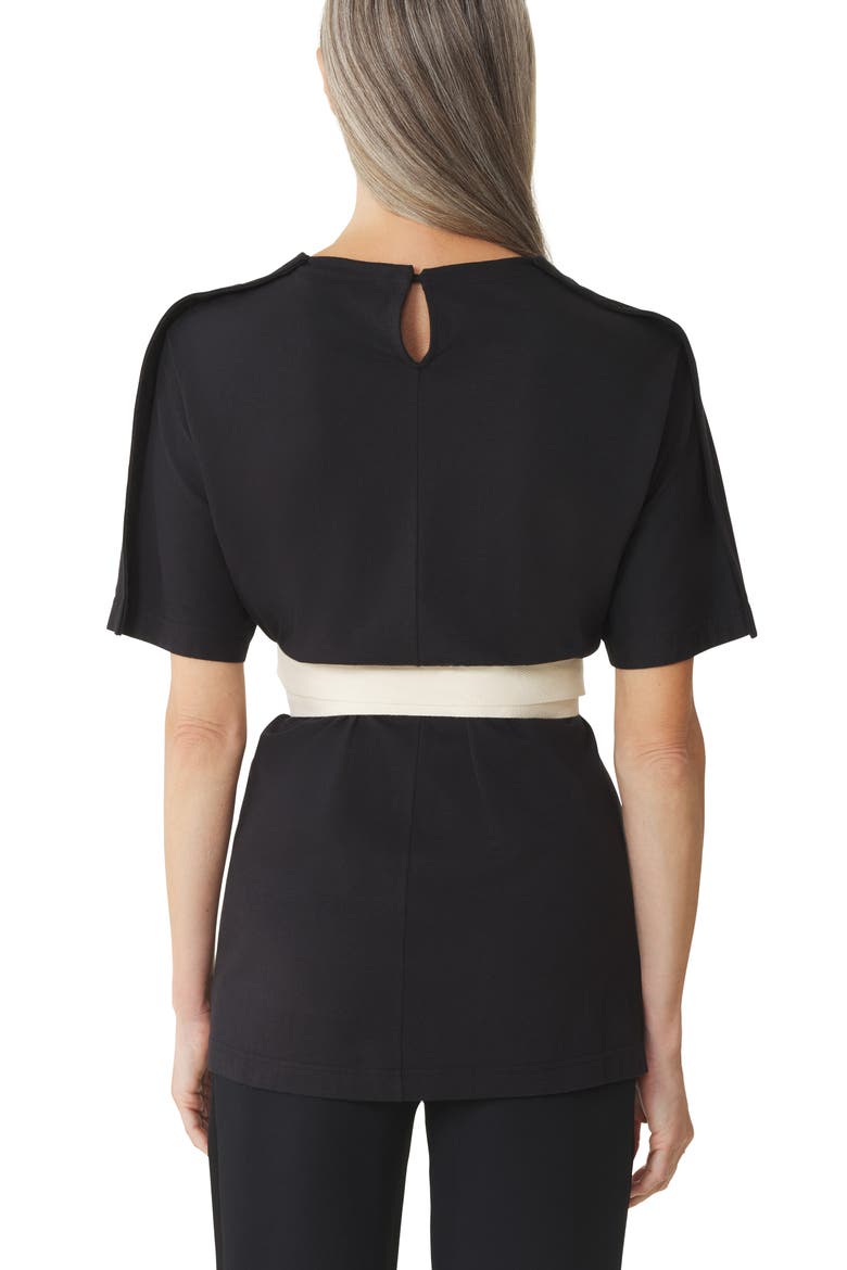 Belted T-Shirt In Cotton And Silk, Alternate, color, Black