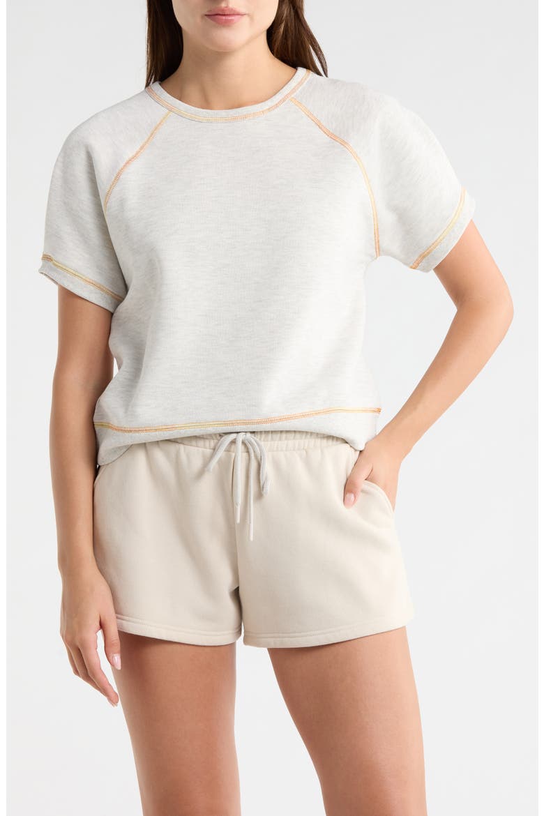Topstitch Crewneck Shirt, Main, color, OATMEAL HEATHER