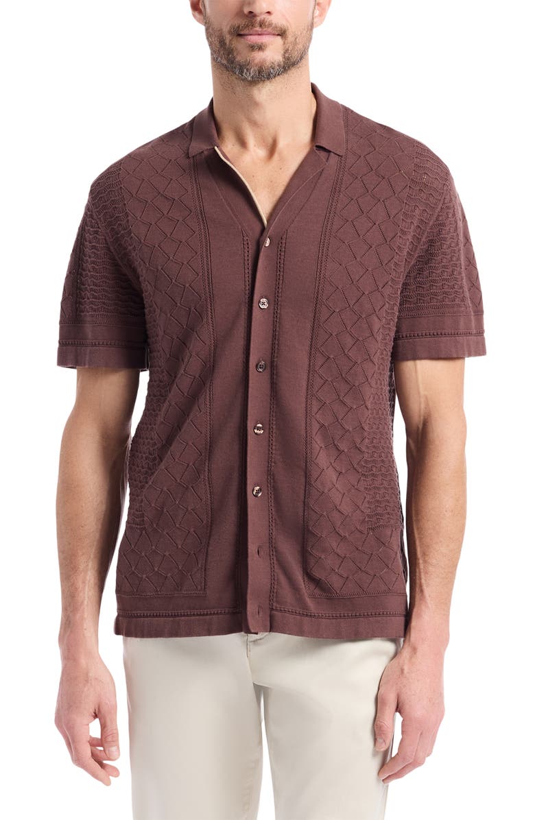 Robert Graham Delmar Short Sleeve Cotton Pointelle Button-Up Sweater, Main, color, 