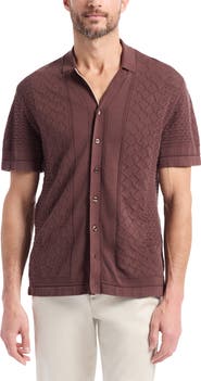 Robert Graham Delmar Short Sleeve Cotton Pointelle Button-Up Sweater