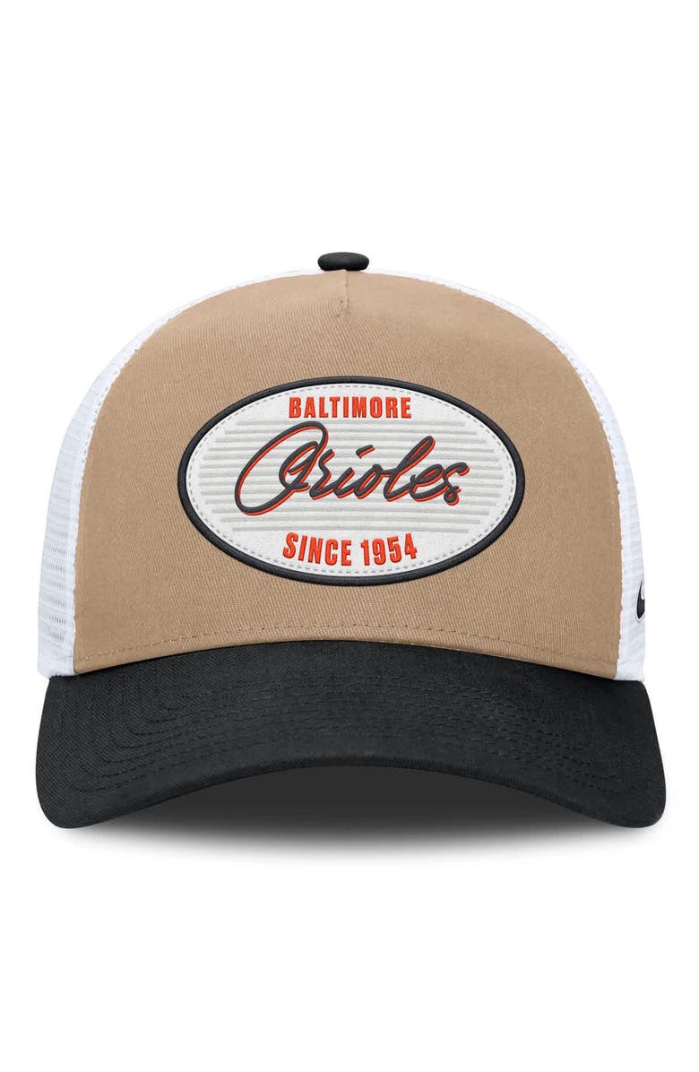 Nike Men's Nike Khaki/Black Baltimore Orioles Rise A-Frame Trucker Adjustable Hat, Alternate, color, Khaki