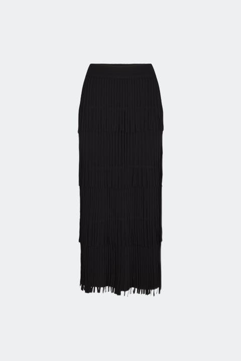 Za Za Knit Fringe Maxi Skirt - Black