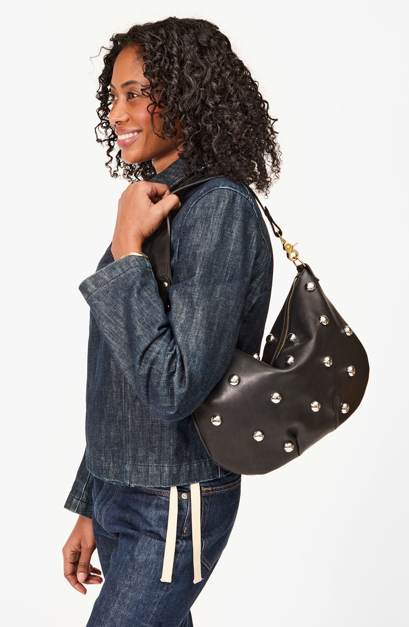 Clare V. Moyen Stud Leather Messenger Bag, Alternate, color, 