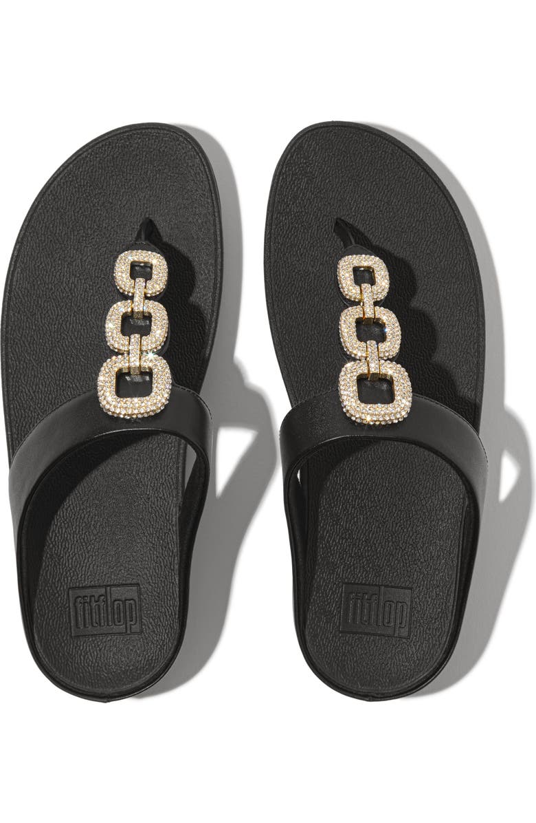 FitFlop Fino Crystal-chain leather toe-post sandals, Alternate, color, Black