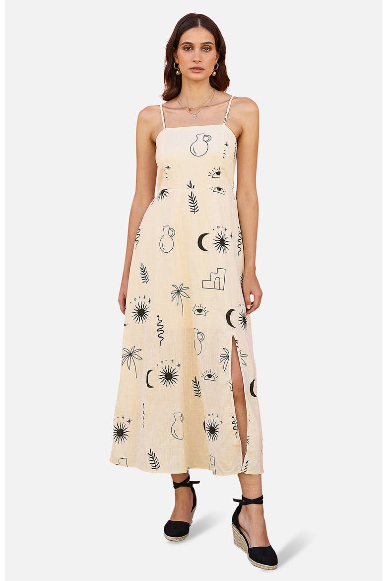 Mystic Print Midi Dress, Main, color, Ivory