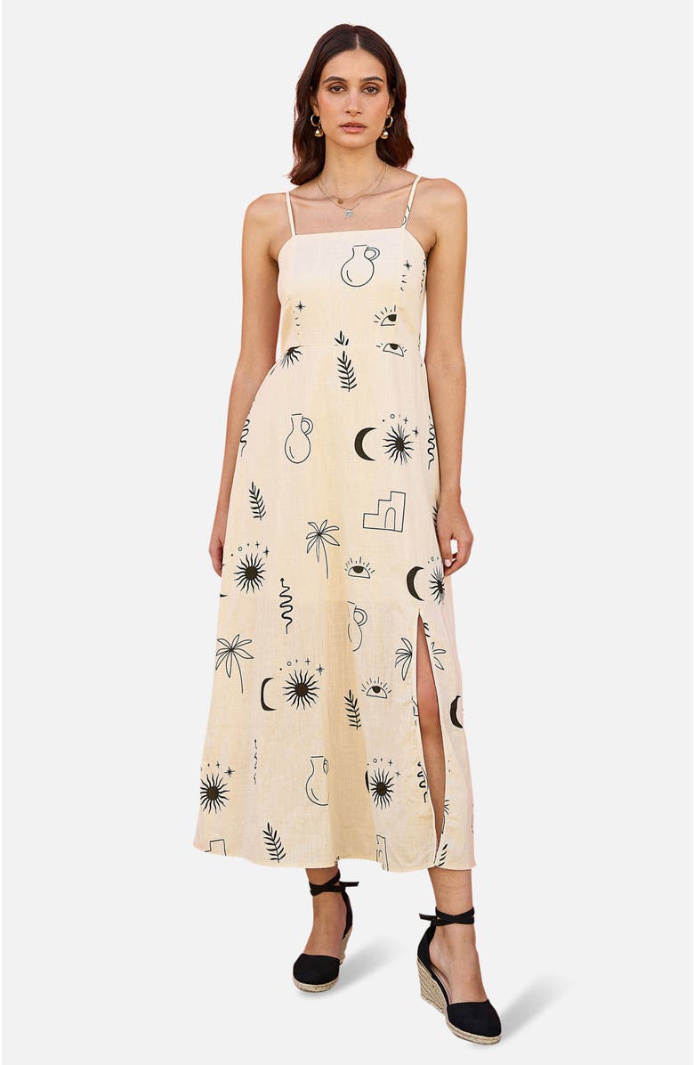 Yumi Mystic Print Midi Dress, Main, color, Ivory